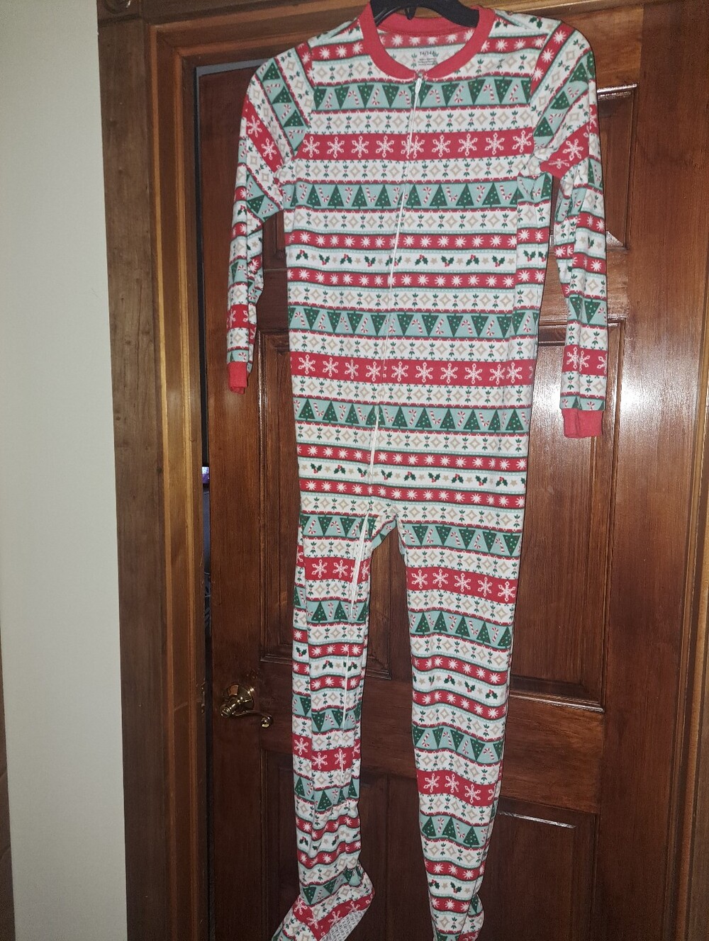 Red, Green & White Holiday Kids One-Piece Footed Pajamas
